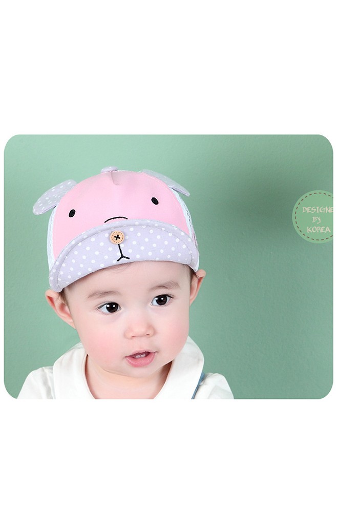 หมวกแก๊ปหมีน้อย ปีกและลายจุด ด้านหลังผ้าตาข่าย KUKUJI