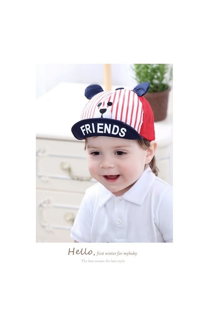 หมวกแก๊ปหน้าสัตว์น่ารัก ใต้หมวกสกรีน FRIENDS ด้านหลังผ้าตาข่าย
