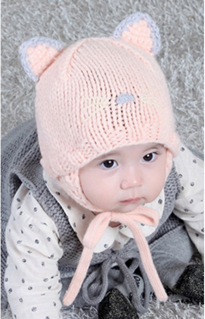 หมวกไหมพรมหน้าแมว มีเชือกผูกใต้คาง หมวกไหมพรมหน้าแมว มีเชือกผูกใต้คาง