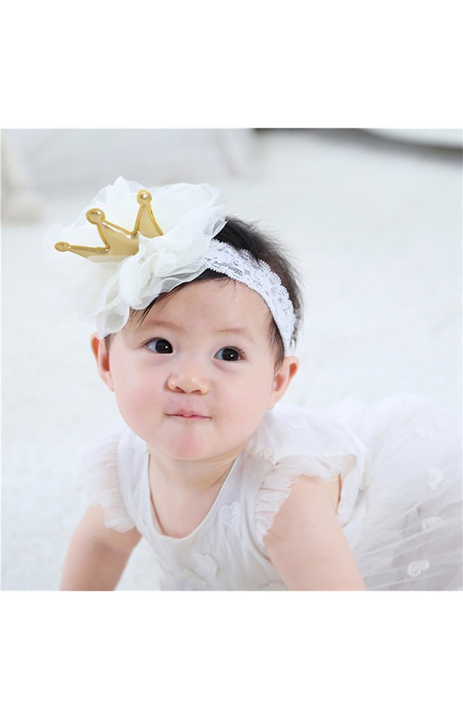 ผ้าคาดผมมงกุฎแต่งระบายใหญ่ ผ้าคาดลูกไม้ยืด