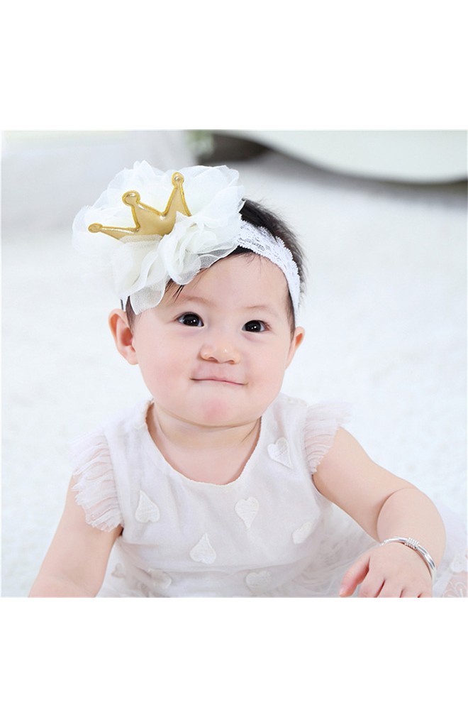 ผ้าคาดผมมงกุฎแต่งระบายใหญ่ ผ้าคาดลูกไม้ยืด