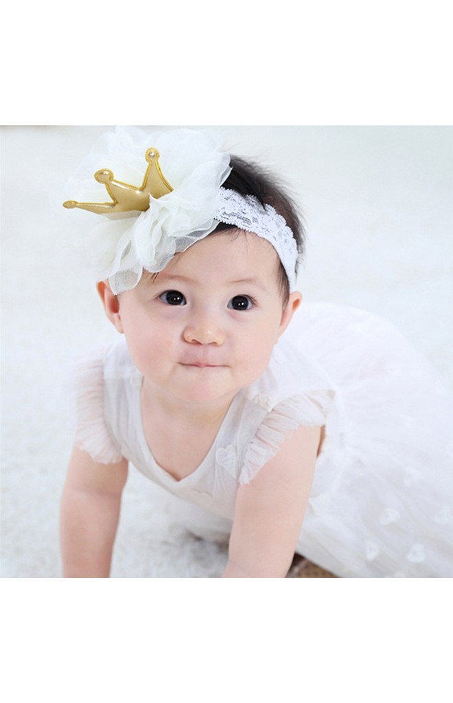 ผ้าคาดผมมงกุฎแต่งระบายใหญ่ ผ้าคาดลูกไม้ยืด