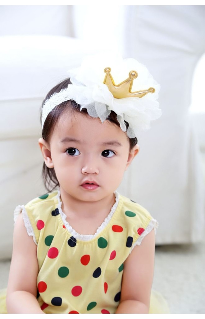 ผ้าคาดผมมงกุฎแต่งระบายใหญ่ ผ้าคาดลูกไม้ยืด