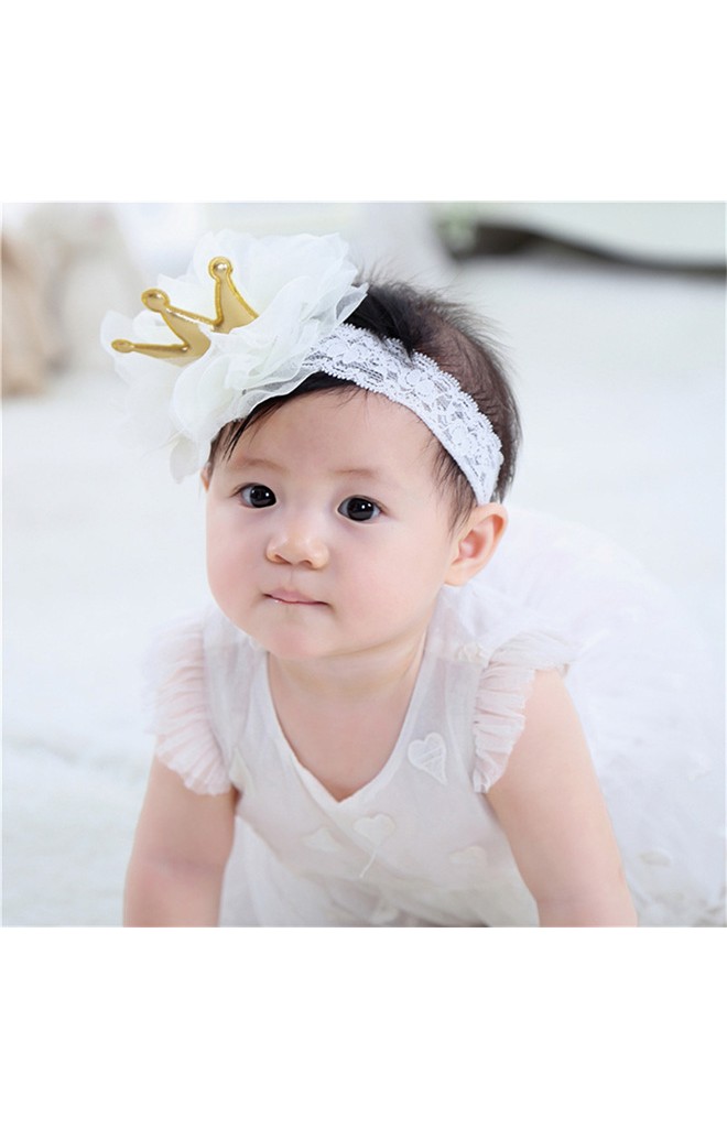ผ้าคาดผมมงกุฎแต่งระบายใหญ่ ผ้าคาดลูกไม้ยืด