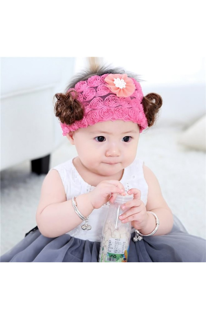 ผ้าคาดปอยผมกุหลาบเล็กๆ สีชมพูพู แต่งดอกไม้ส้ม