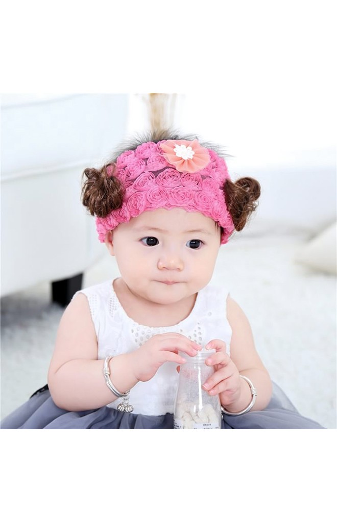 ผ้าคาดปอยผมกุหลาบเล็กๆ สีชมพูพู แต่งดอกไม้ส้ม