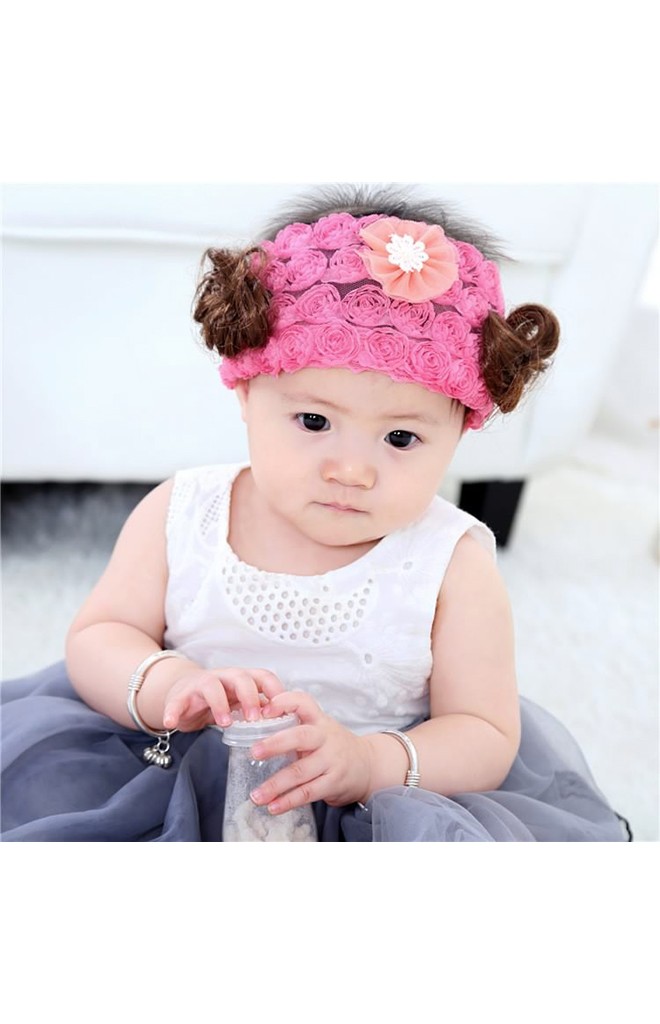 ผ้าคาดปอยผมกุหลาบเล็กๆ สีชมพูพู แต่งดอกไม้ส้ม