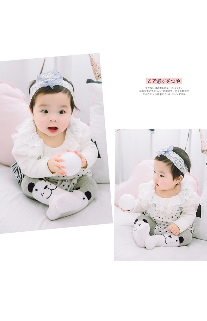 ถุงน่องเด็กลายหน้าหมีน้อย สีเทา-ขาว