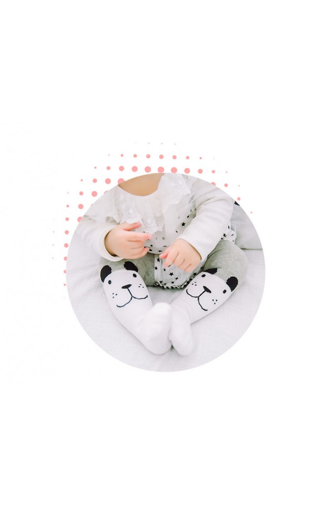 ถุงน่องเด็กลายหน้าหมีน้อย สีเทา-ขาว