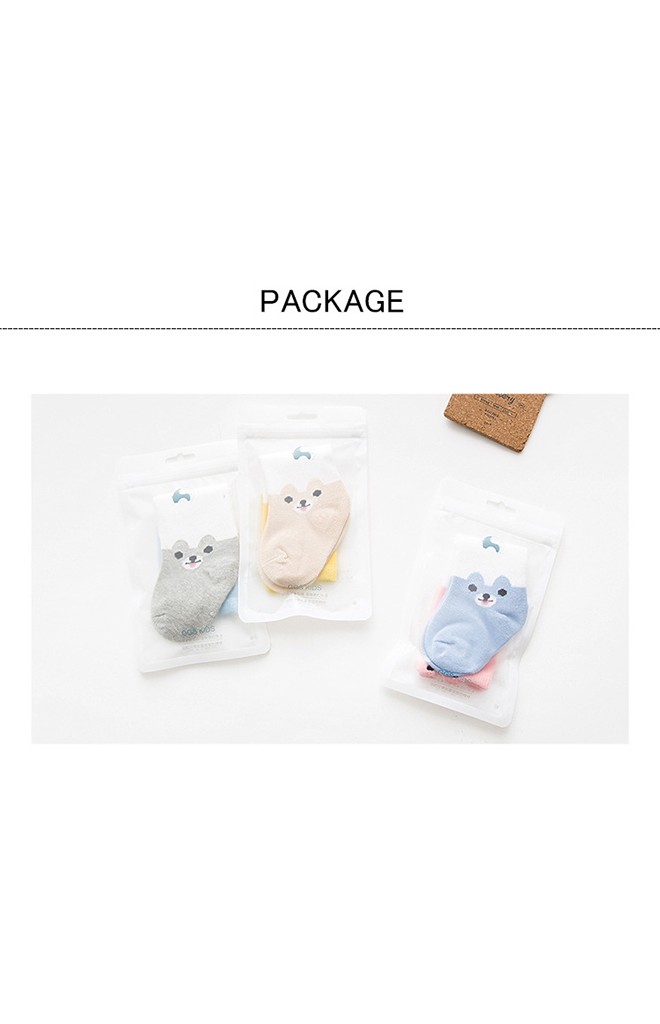 ถุงเท้าเด็กแบบยาวลายสลับสีหน้าหมีที่ขอบและด้านข้าง