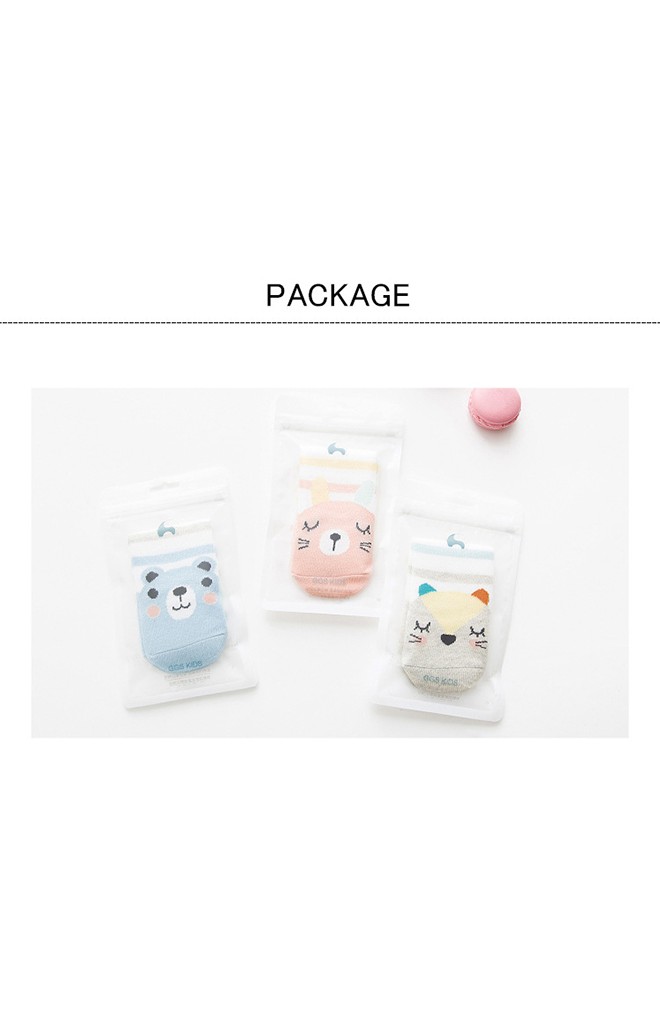 ถุงเท้าเด็กแบบยาวลายขวางสลับสีหน้าสัตว์น่ารัก