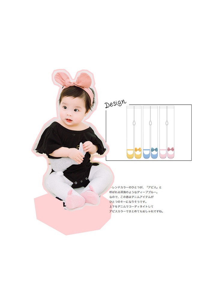 ถุงน่องเด็กทอลายตาข่ายลายรองเท้าแต่งโบว์น่ารัก