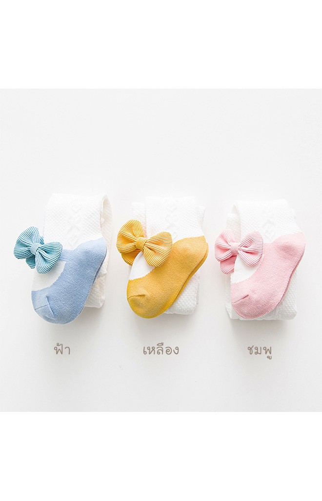ถุงน่องเด็กทอลายตาข่ายลายรองเท้าแต่งโบว์น่ารัก