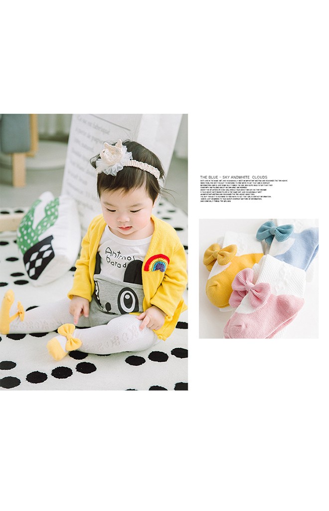 ถุงน่องเด็กทอลายตาข่ายลายรองเท้าแต่งโบว์น่ารัก