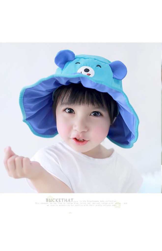 หมวกกันแดดปีกกว้างผ้าร่มหน้าหมีน้อยแต่งหูน่ารัก GZMM