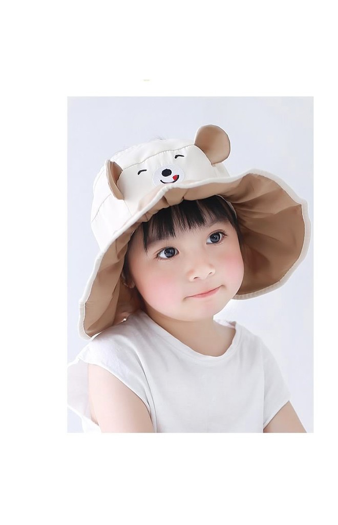 หมวกกันแดดปีกกว้างผ้าร่มหน้าหมีน้อยแต่งหูน่ารัก GZMM