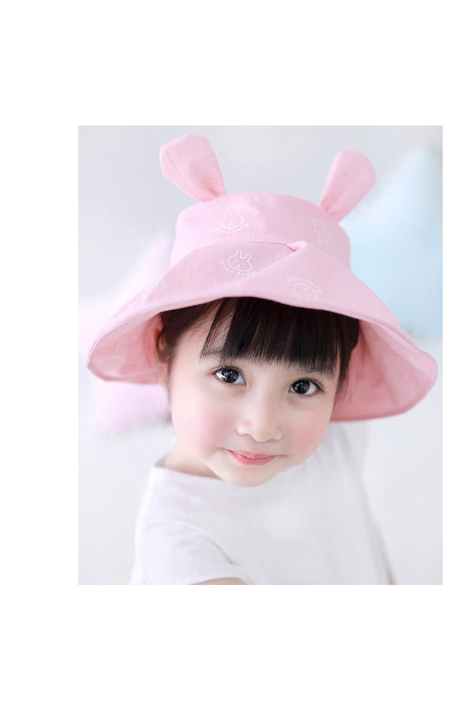 หมวกกันแดดปีกกว้างลายกระต่ายแต่งหูน่ารัก GZMM