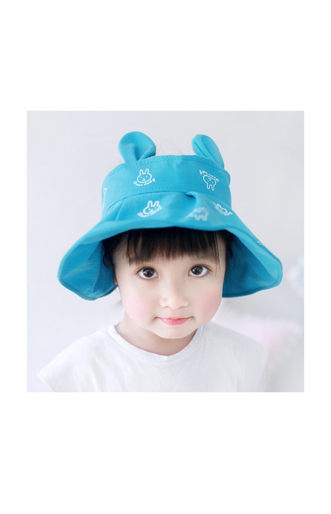 หมวกกันแดดปีกกว้างลายกระต่ายแต่งหูน่ารัก GZMM