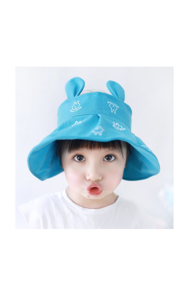 หมวกกันแดดปีกกว้างลายกระต่ายแต่งหูน่ารัก GZMM