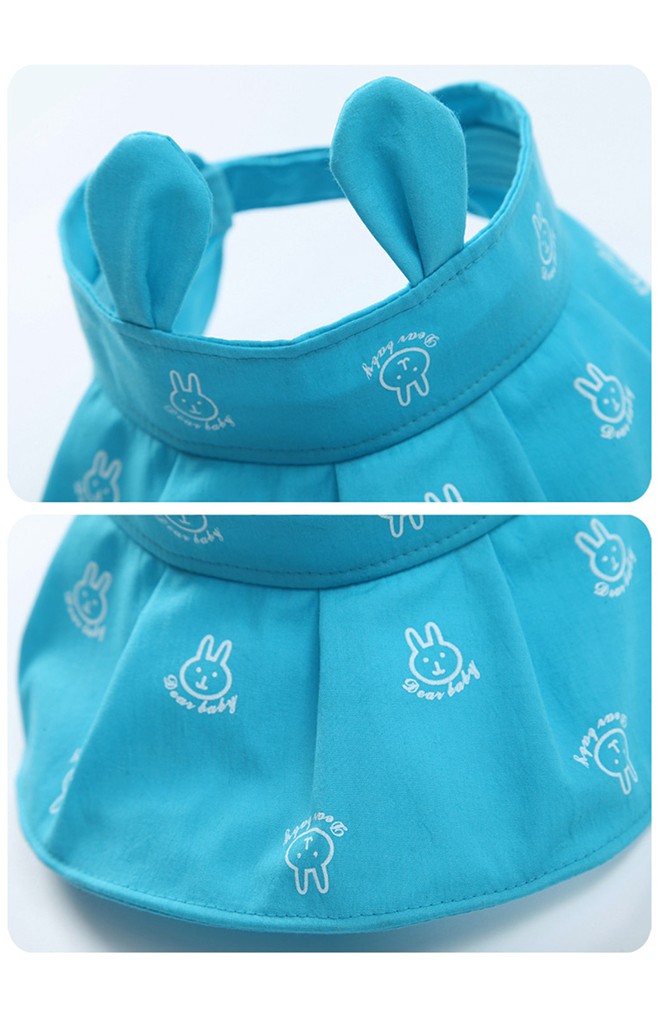 หมวกกันแดดปีกกว้างลายกระต่ายแต่งหูน่ารัก GZMM