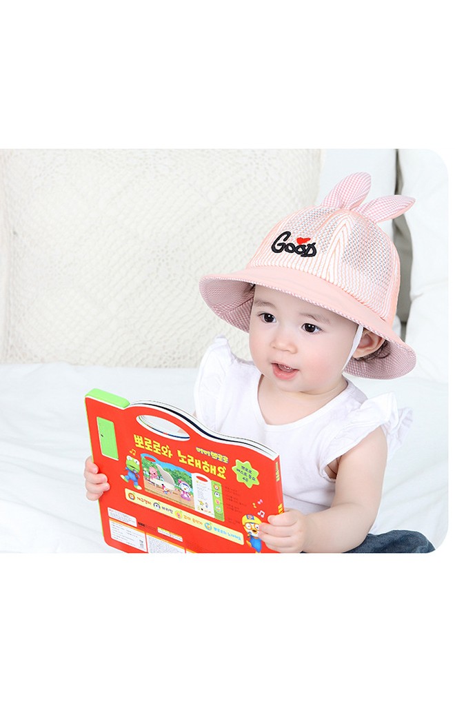 หมวกบัคเก็ตผ้าตาข่ายหูกระต่าย ปักอักษร GOOD จาก KUKUJI