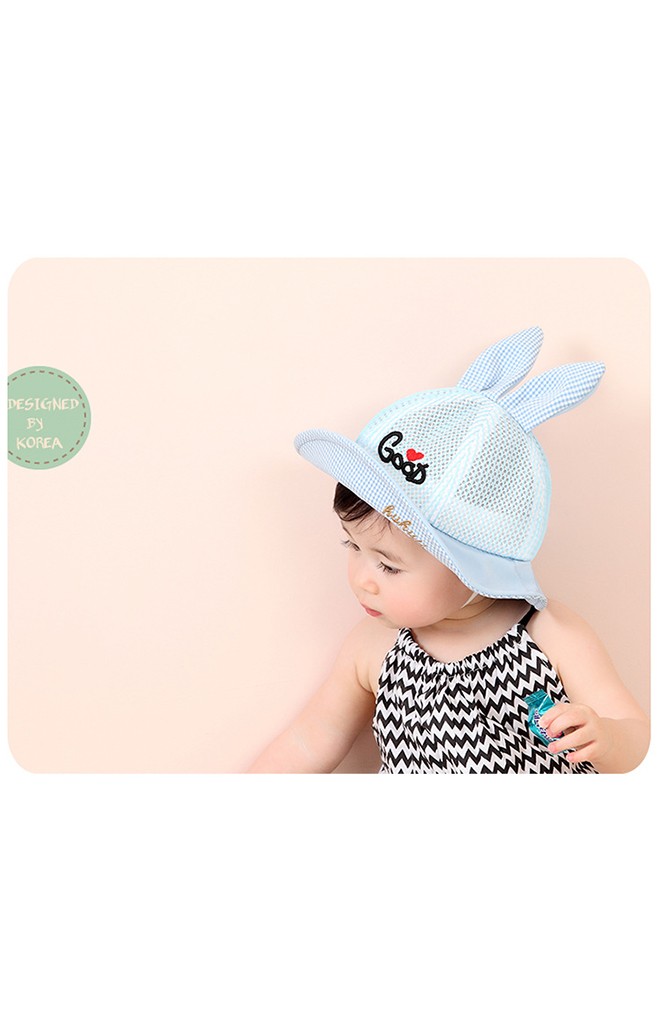 หมวกบัคเก็ตผ้าตาข่ายหูกระต่าย ปักอักษร GOOD จาก KUKUJI