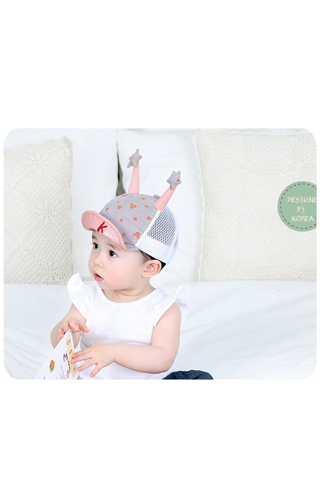 หมวกแก๊ปเด็กลายจุดและมิกกี้ แต่งเขายาวปลายดาว KUKUJI