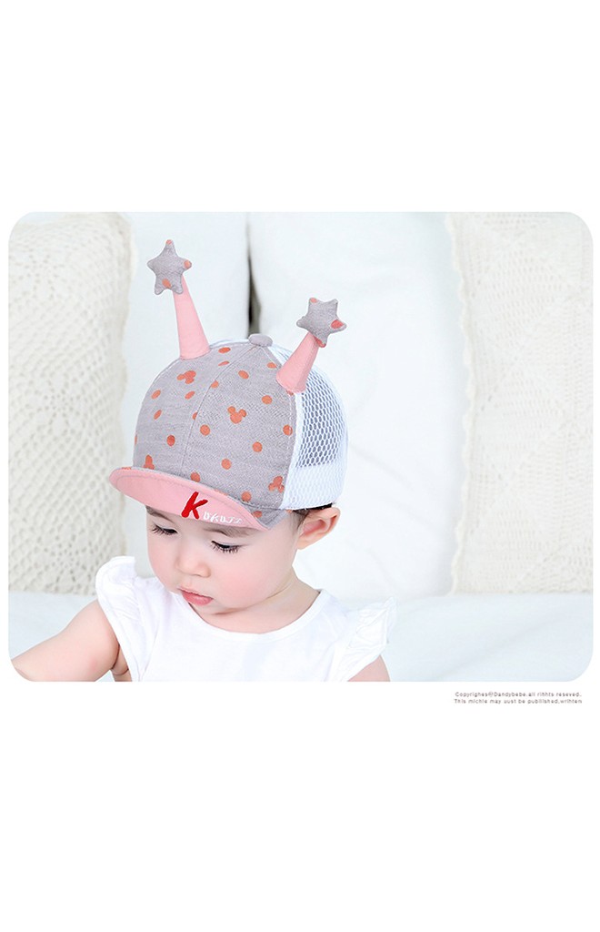 หมวกแก๊ปเด็กลายจุดและมิกกี้ แต่งเขายาวปลายดาว KUKUJI
