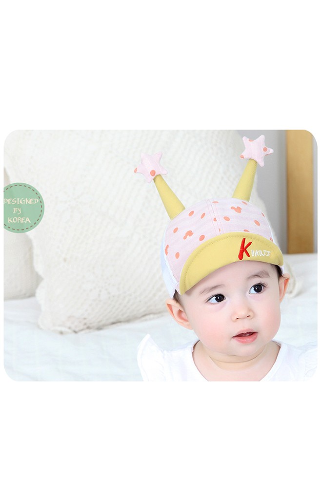 หมวกแก๊ปเด็กลายจุดและมิกกี้ แต่งเขายาวปลายดาว KUKUJI
