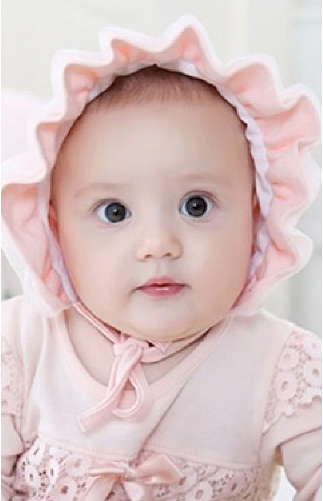 หมวกเด็กผูกคางด้านหน้าแต่งระบายซ้อน หมวกเด็กผูกคางด้านหน้าแต่งระบายซ้อน