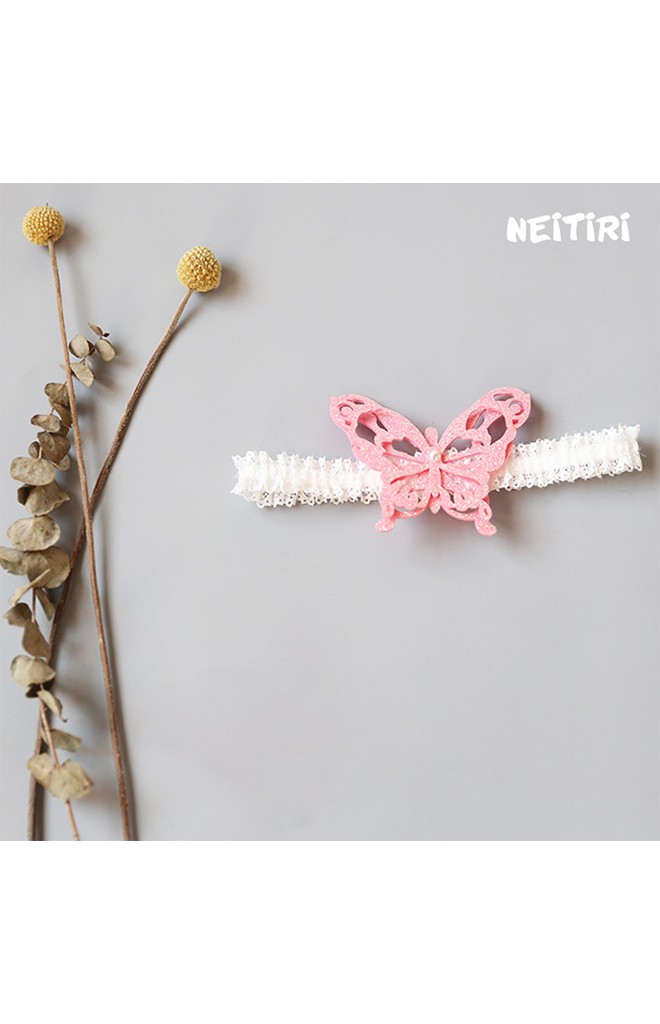 สายคาดผมผีเสื้อแสนสวย สายลูกไม้ยืดขาว Angel Neitiri