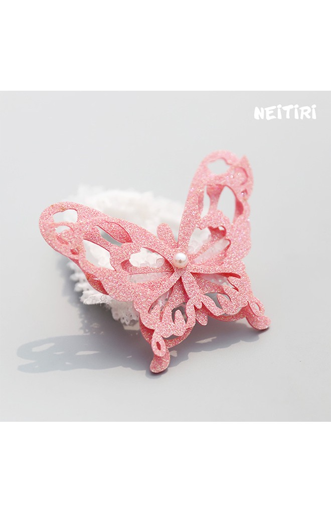 สายคาดผมผีเสื้อแสนสวย สายลูกไม้ยืดขาว Angel Neitiri