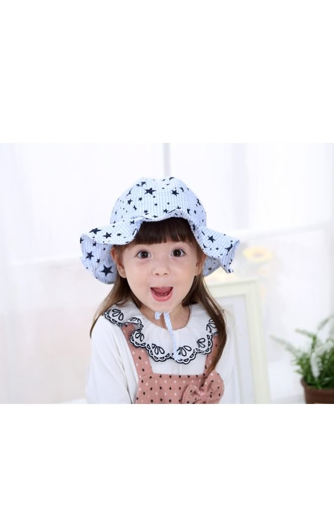 หมวกเด็กปีกกว้างลายดาว หมวกกันแดดเด็ก