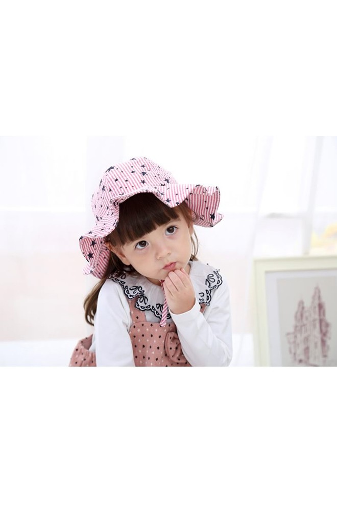 หมวกเด็กปีกกว้างลายดาว หมวกกันแดดเด็ก