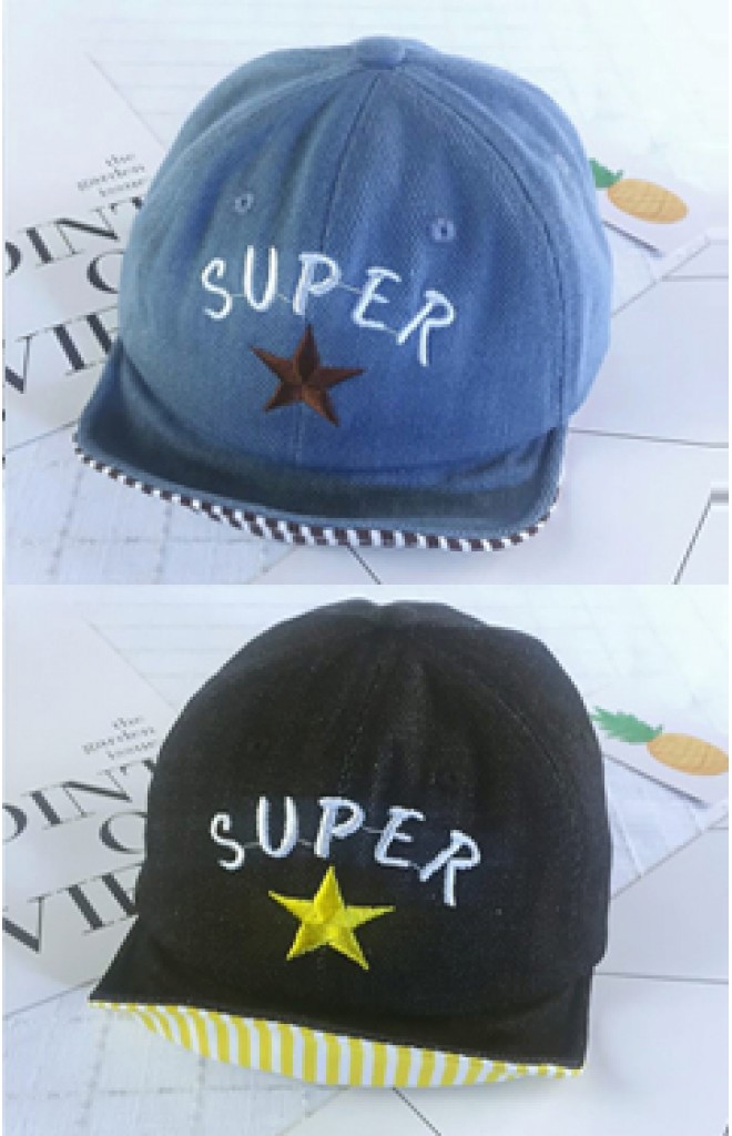 หมวกแก๊ปยีนส์ปักดาวและอักษร SUPER ใต้ปีกลายทาง หมวกแก๊ปยีนส์ปักดาวและอักษร SUPER ใต้ปีกลายทาง