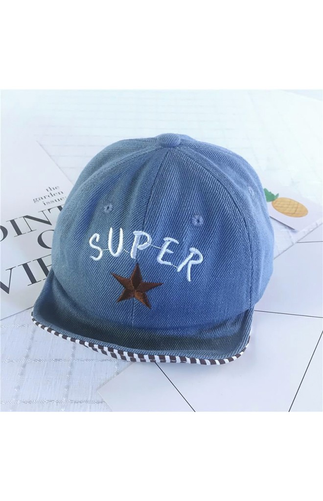 หมวกแก๊ปยีนส์ปักดาวและอักษร SUPER ใต้ปีกลายทาง
