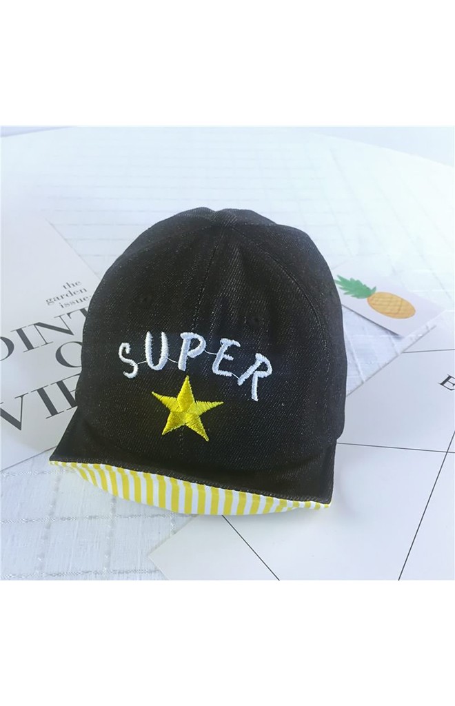 หมวกแก๊ปยีนส์ปักดาวและอักษร SUPER ใต้ปีกลายทาง