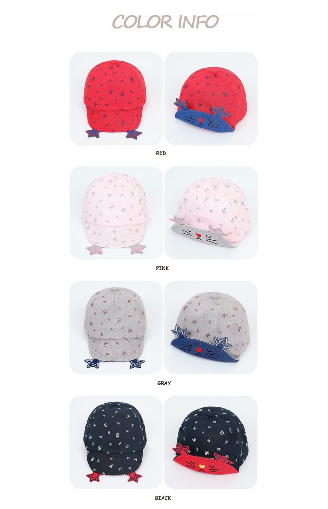 หมวกแก๊ปลายอักษร ใต้หมวกปักหน้าแมวน้อย ปีกหมวกแต่งรูปเท้า KUKUJI