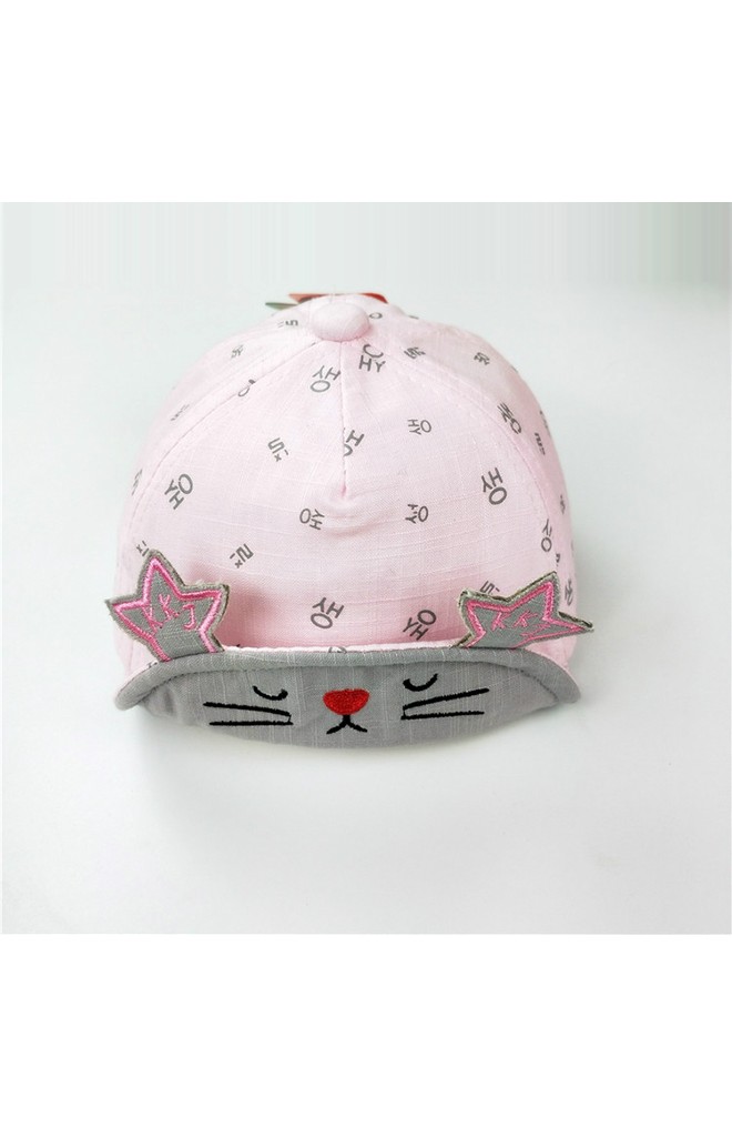 หมวกแก๊ปลายอักษร ใต้หมวกปักหน้าแมวน้อย ปีกหมวกแต่งรูปเท้า KUKUJI