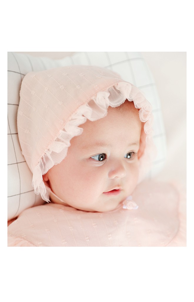 หมวกผูกคางเด็กขอบระบายผ้าโปร่งน่ารัก จาก Angel Neitiri