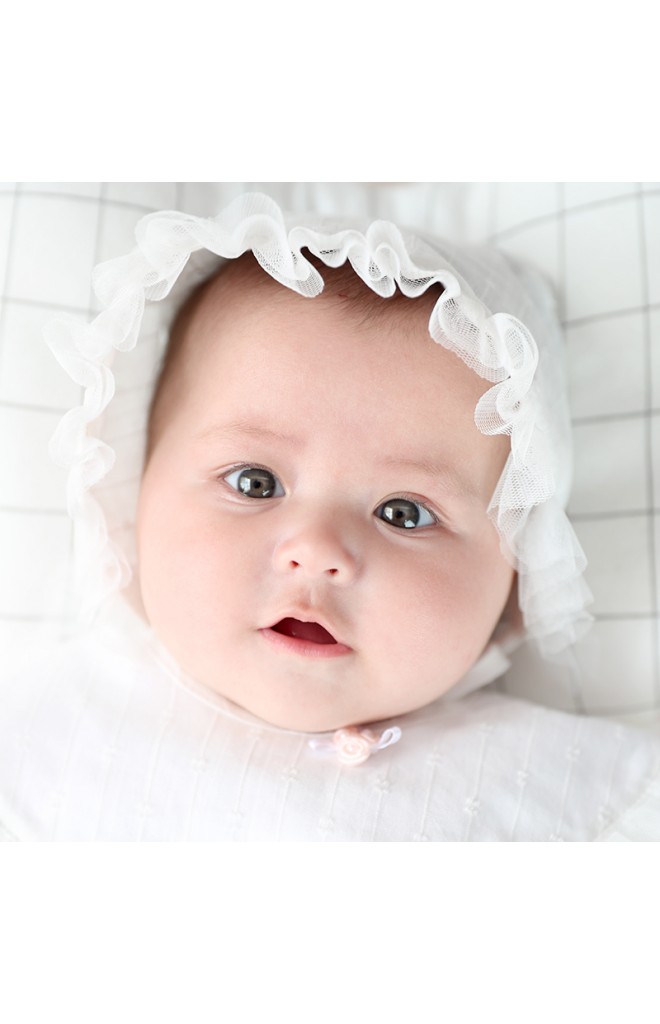หมวกผูกคางเด็กขอบระบายผ้าโปร่งน่ารัก จาก Angel Neitiri