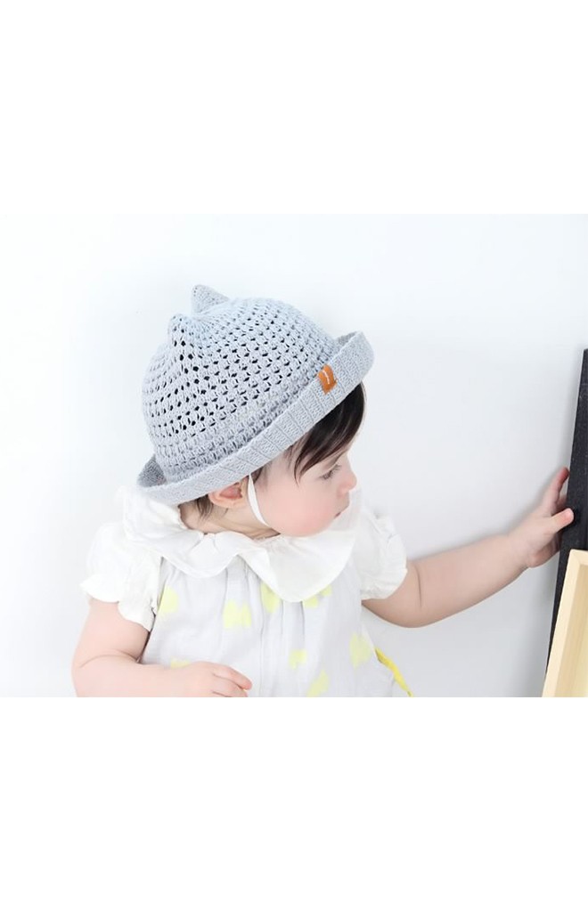 หมวกถักหมีน้อย มีสายยืดคล้องใต้คาง