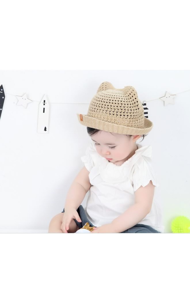 หมวกถักหมีน้อย มีสายยืดคล้องใต้คาง