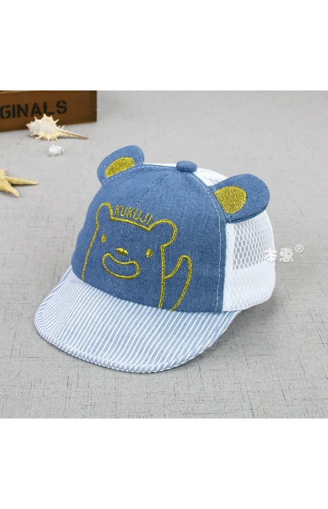 หมวกแก๊ปยีนส์ปักหน้าหมีน้อย KUKUJI ด้านหลังผ้าตาข่าย