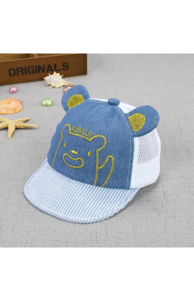 หมวกแก๊ปยีนส์ปักหน้าหมีน้อย KUKUJI ด้านหลังผ้าตาข่าย