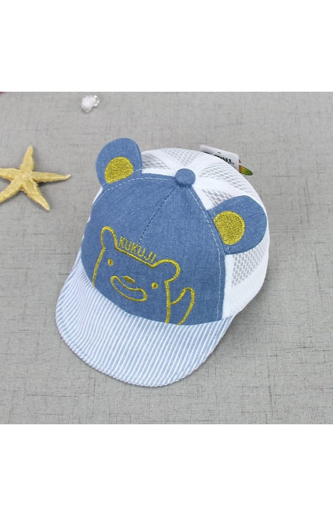หมวกแก๊ปยีนส์ปักหน้าหมีน้อย KUKUJI ด้านหลังผ้าตาข่าย