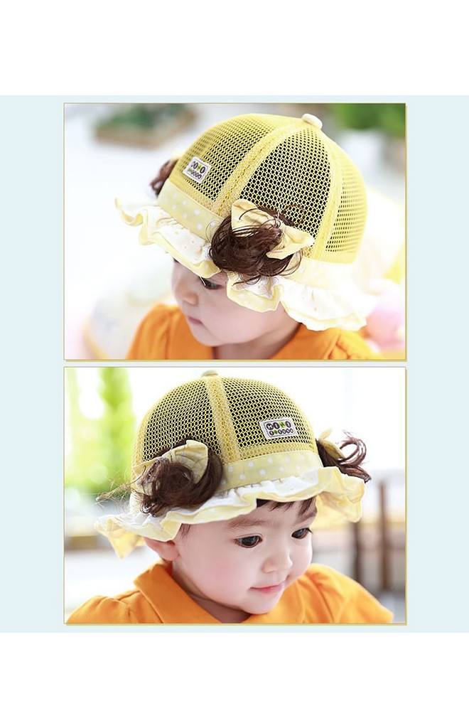 หมวกสาวน้อยผ้าตาข่าย แต่งโบว์ข้างและปอยผมเล็กๆ จาก TUTUYA