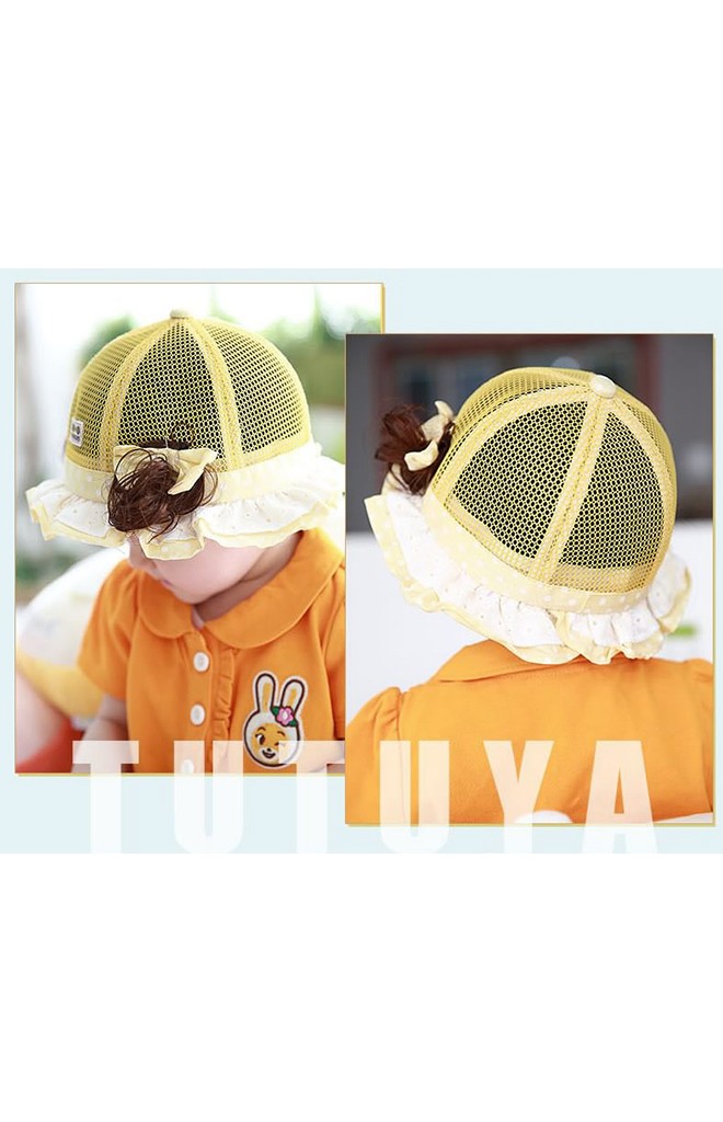 หมวกสาวน้อยผ้าตาข่าย แต่งโบว์ข้างและปอยผมเล็กๆ จาก TUTUYA