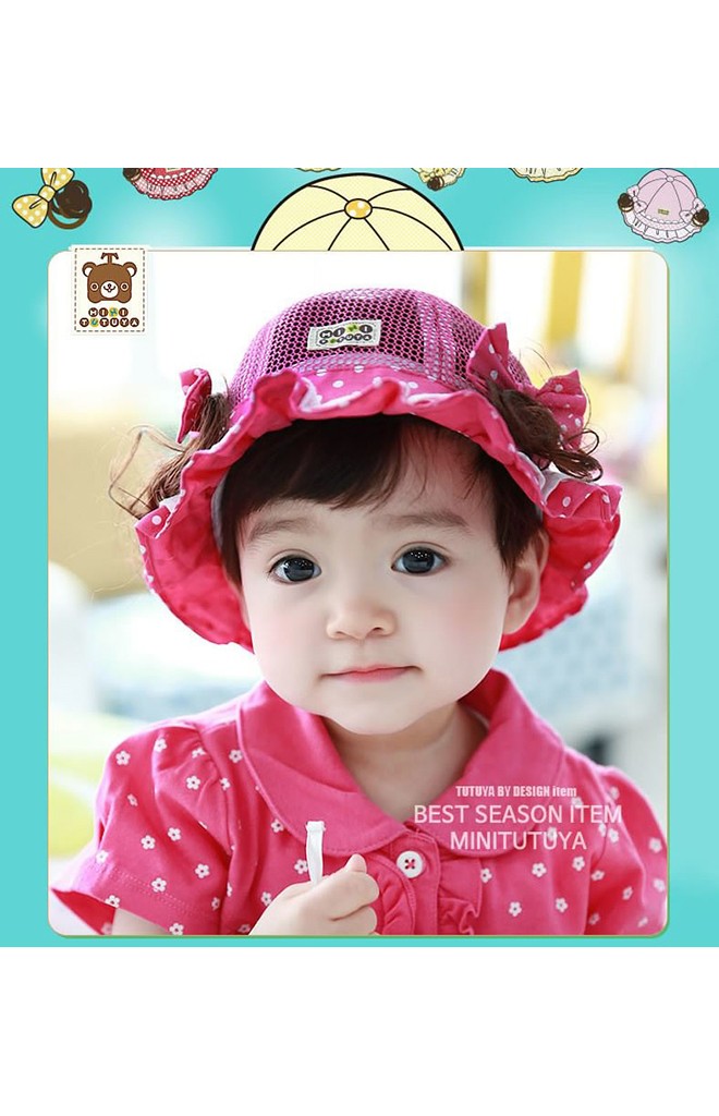 หมวกสาวน้อยผ้าตาข่าย แต่งโบว์ข้างและปอยผมเล็กๆ จาก TUTUYA