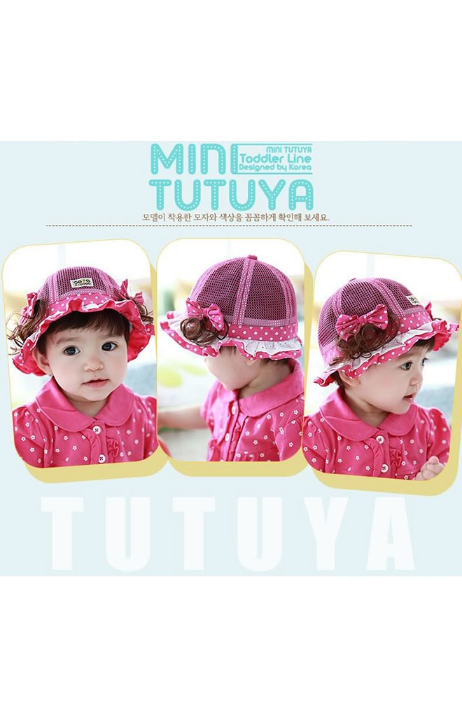 หมวกสาวน้อยผ้าตาข่าย แต่งโบว์ข้างและปอยผมเล็กๆ จาก TUTUYA